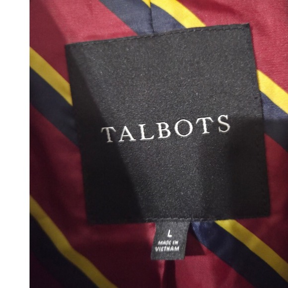Talbots Quilted Jacket Navy Red Trim Full Zip Military Equestrian Style L - Picture 2 of 4